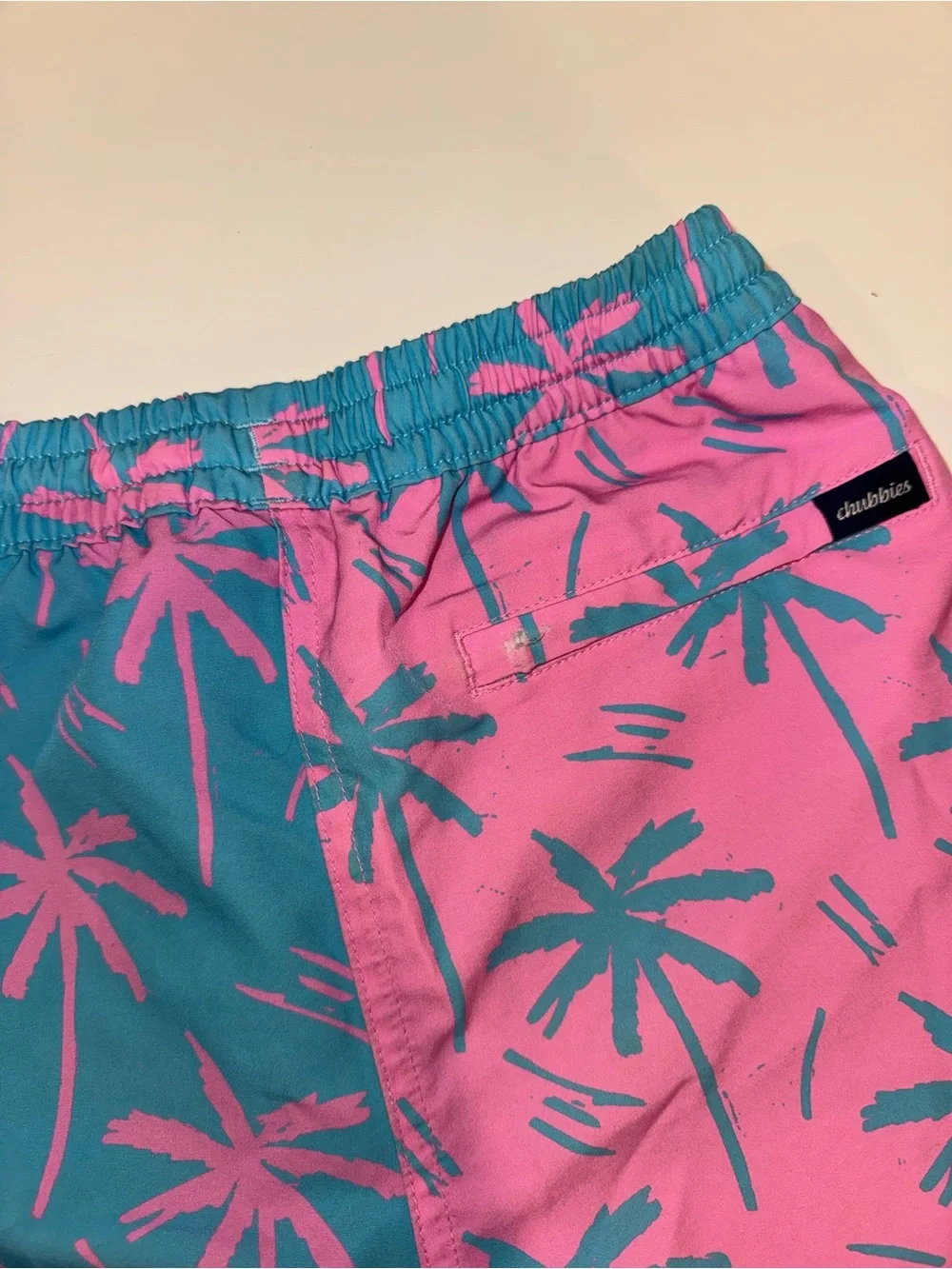 Chubbies Pink & Teal Palm Swim Shorts